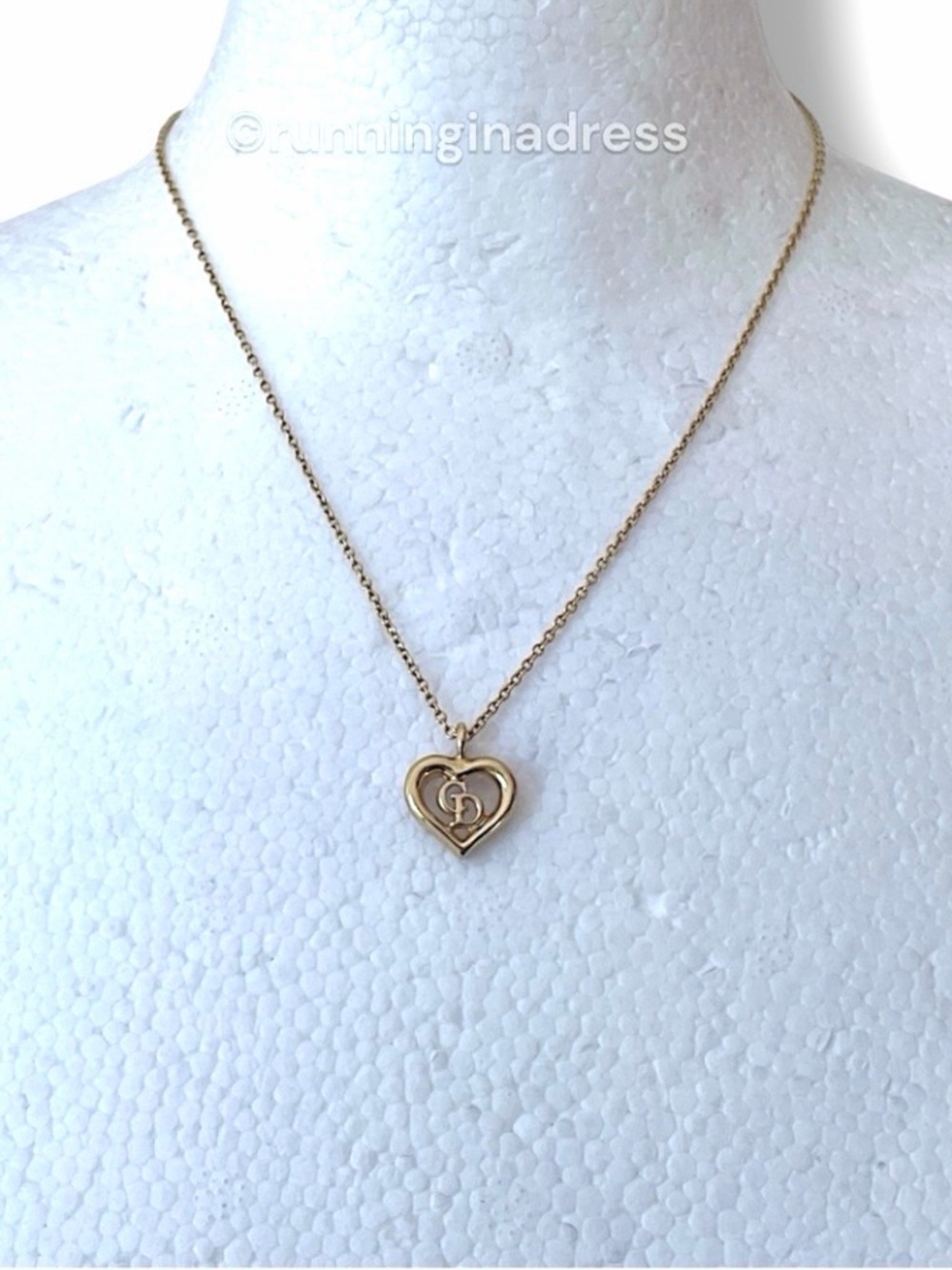 Vintage Christian Dior CD Logo Heart Pendant Necklace Gold - Picture 14 of 16